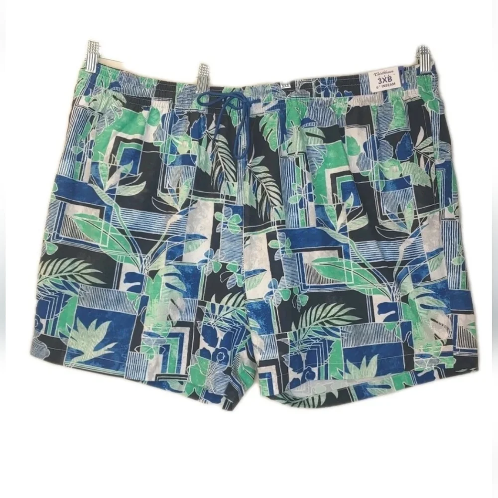 Caribbean Swimwear Swim Shorts Trucks Men 3XB Botanical Floral Beachy Pool Nwt